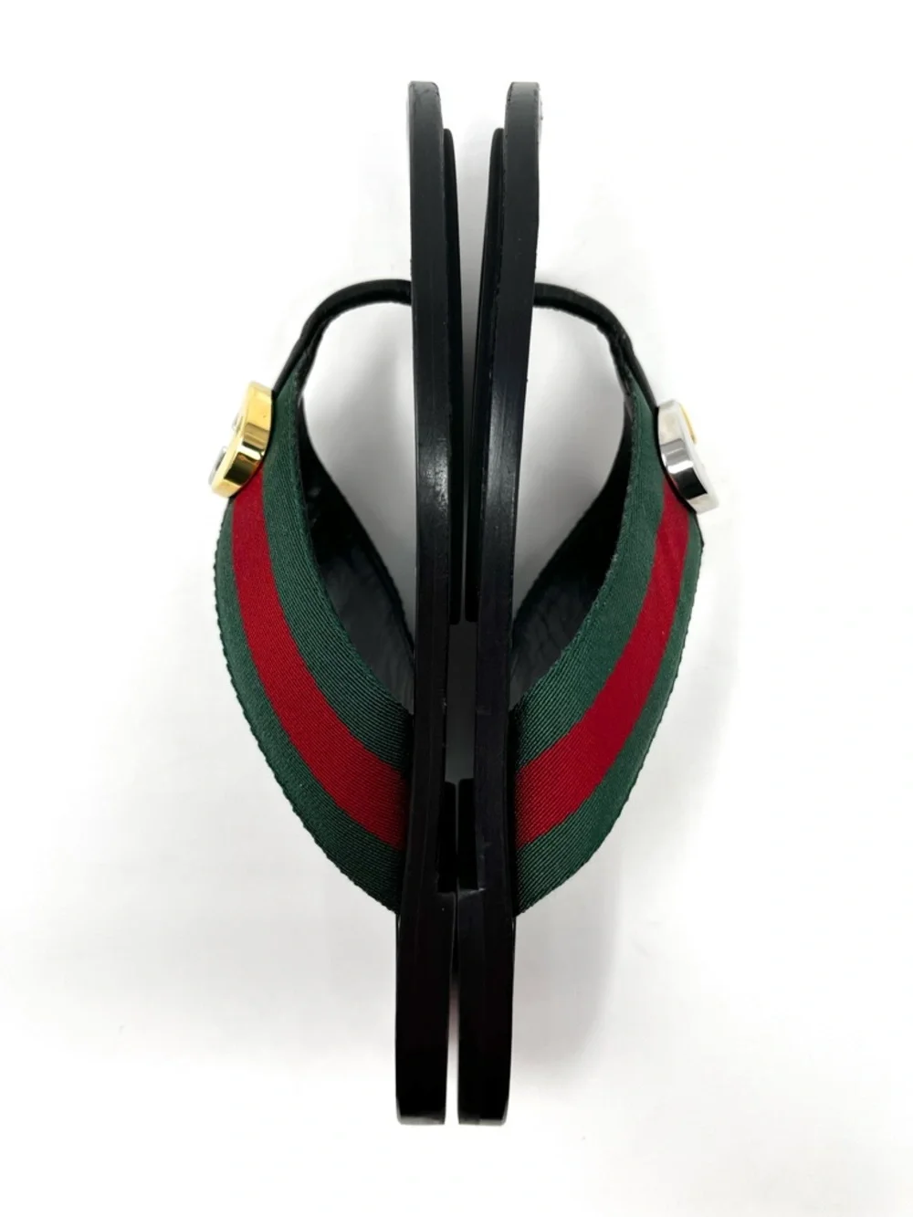 Gucci Kika Interlocking GG Logo Thong Sandals Flip Flops Flat Gold Silver 36.5 - Picture 6 of 11